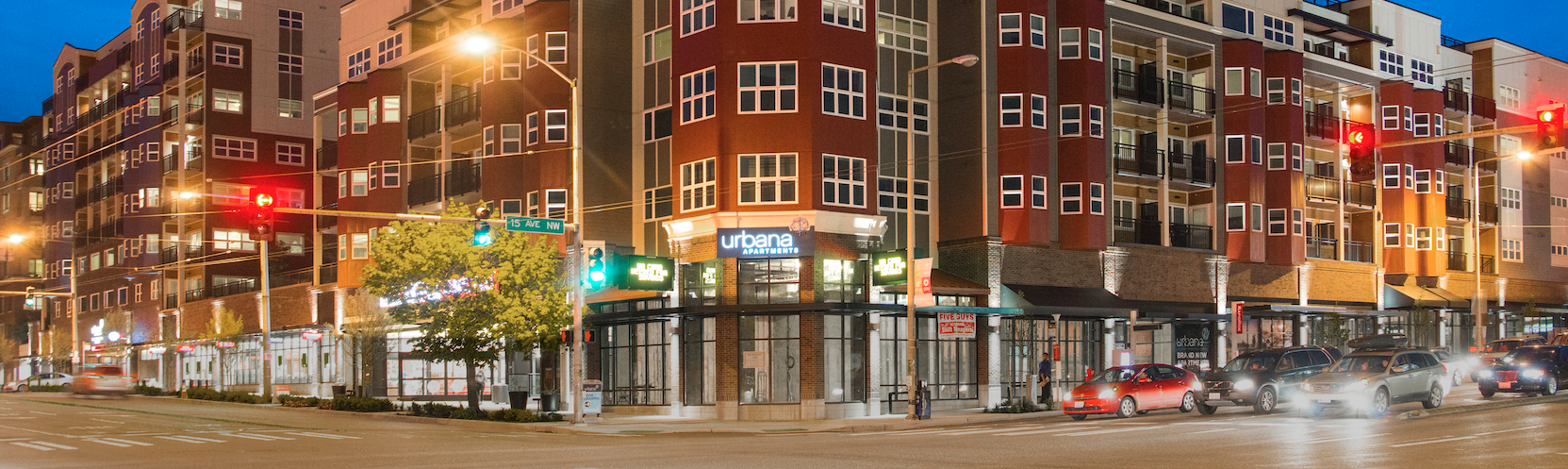 Urbana Shopping center at sunset