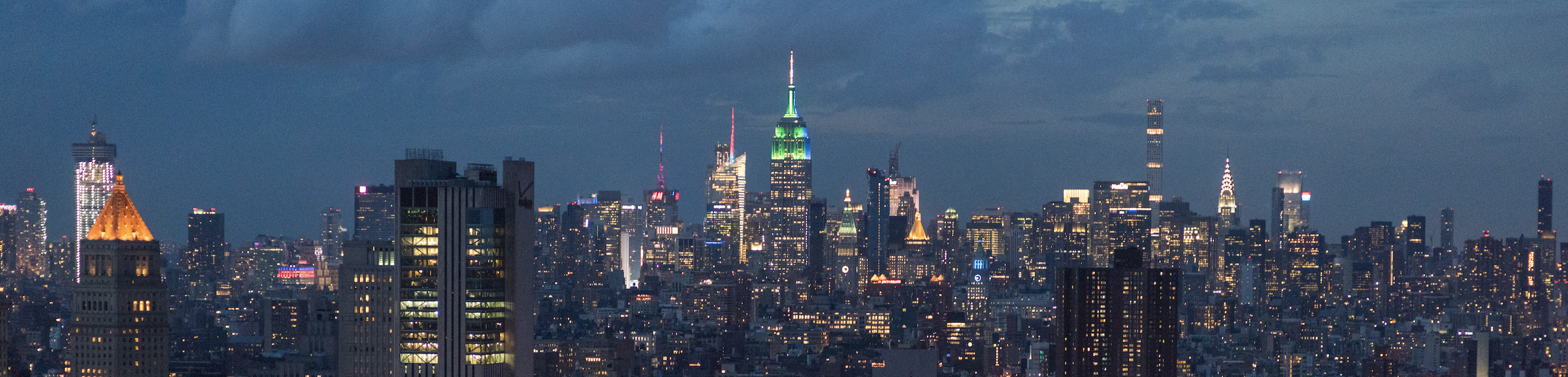 New York city skyline on a cloudy night 