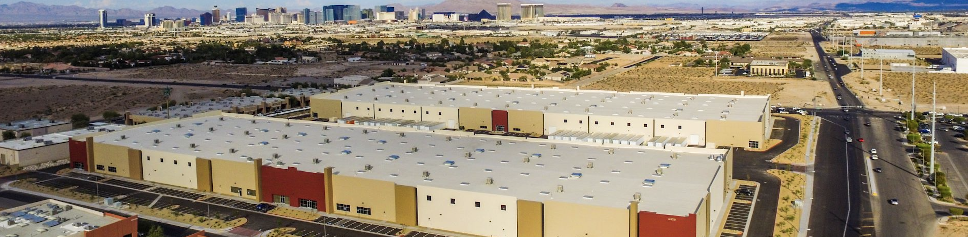 Nevada industrial park with las vegas skyline in background 