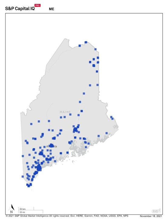 state map of Maine with concentration of REITs in southern part of state