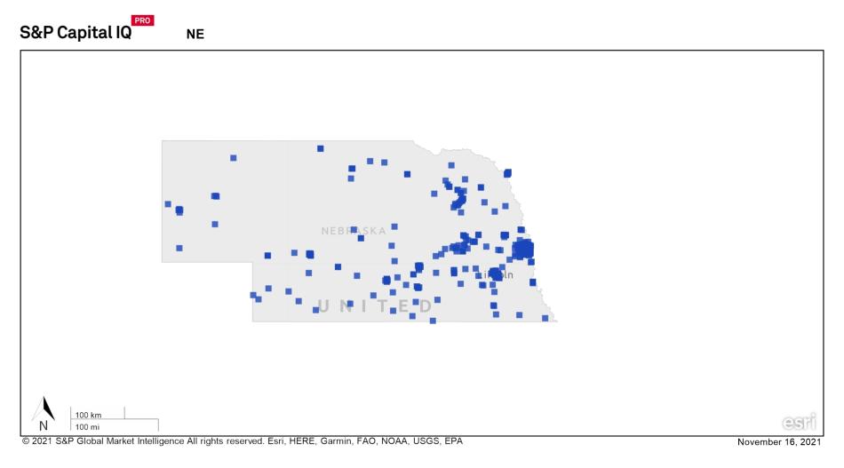 state map of nebraska showing concentration of REITs in eastern parts of state