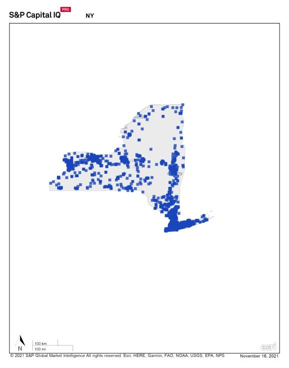state map of New york showing large concentration of REITs in coastal states