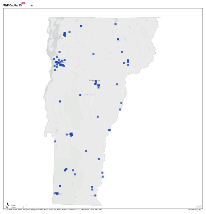 state map of vermont showing reits clustered in northern cities